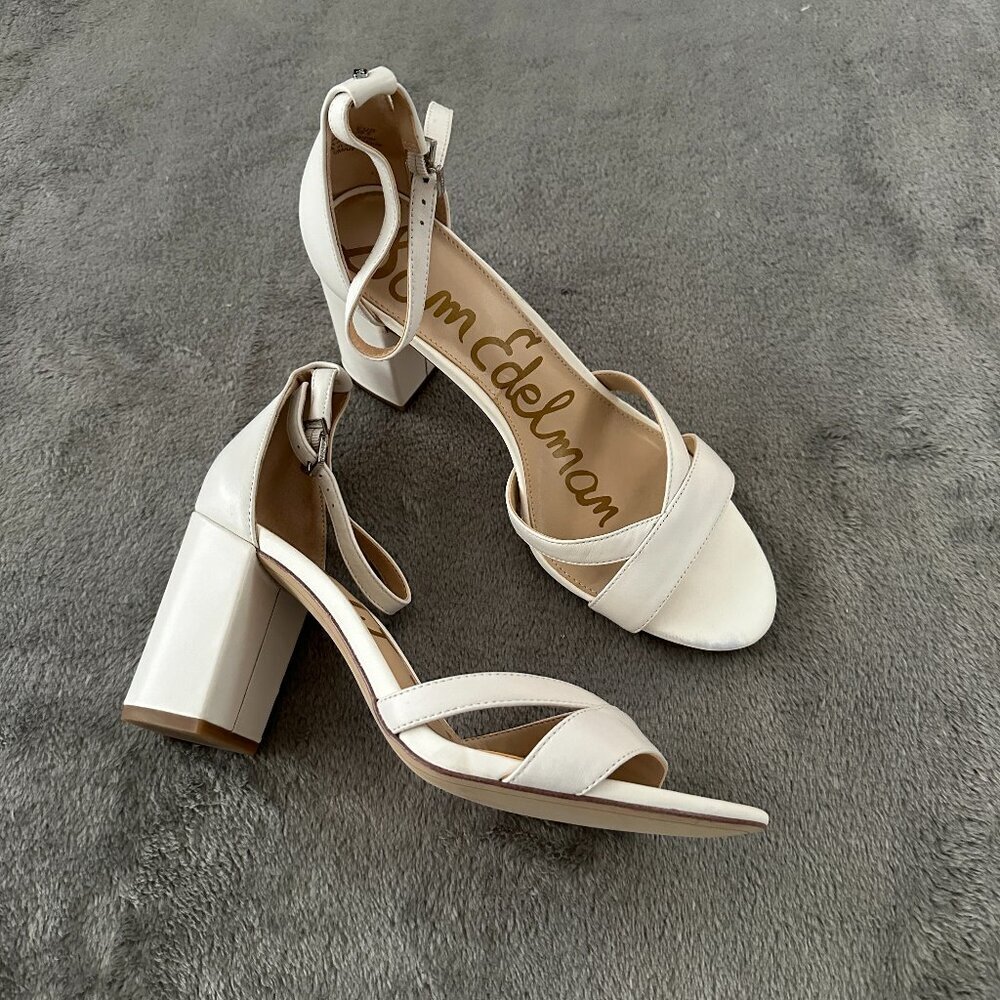 Sam Edelman Ivory Block Heel Ankle Strap Sandals
